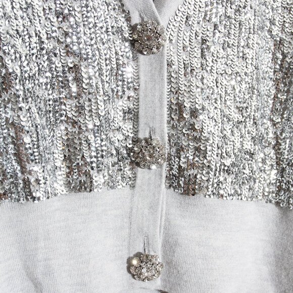 J. Crew Merino Wool V-Neck Sweater-Vest Silver Sequin Gray Embellished Sz Medium - Picture 4 of 14